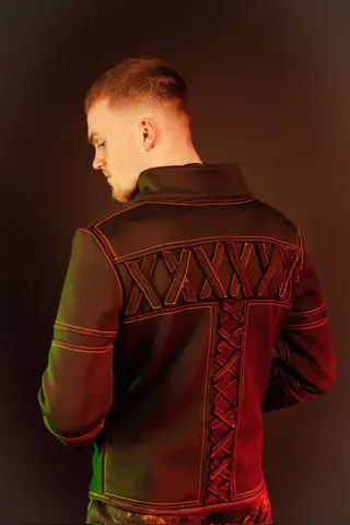 Back of jacket showing stitched panel details