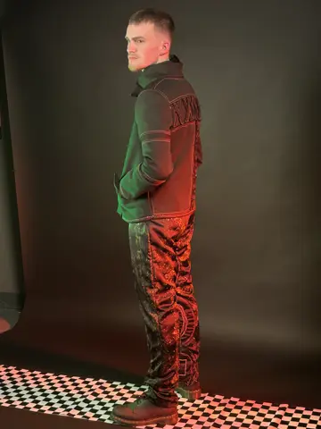 Profile of model in the WorkWear jacket