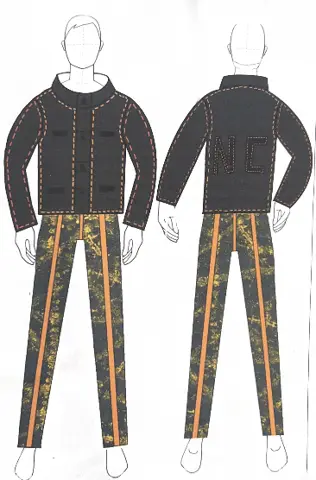 Illustrated lineup with track-striped trousers